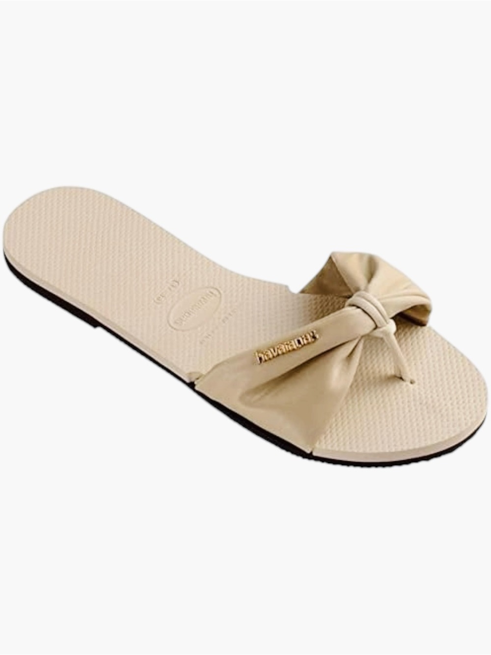 HAVAIANAS St. Tropez Ivory Cream Bow Slide Sandals Flip Flops w Fabric Bows